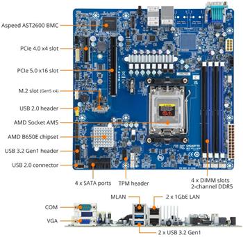 MC13-LE0 S-AM5/B650E, mATX, 2GbE,4DDR5-5200, PCI-E16g5, E4g4, 4sATA, M.2, IPMI