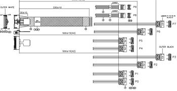 MCIO×8 rovný -> 8×SATA - 50/50/50/50/60/60/70/70cm kabel