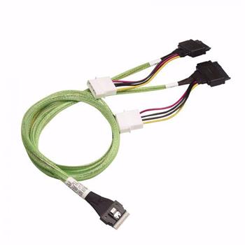 SFF-8654-8i (SlimSAS ×8) rovný -> 2×SFF-8639 U.2, 1m kabel s napájením pro řadu 95xx