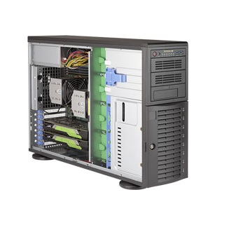 SuperWorkstation 7049A-T 4U/tower 2S-P,2GbE,6sATA+2sATA/NVMe,M.2, IPMI,16DDR4,4PCI-E16(g3),2-E8,audio,(80+PLAT)